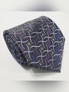 Laurant Bennet Men's Neck Tie Purple Geometric Pattern Jacquard Fabric 57x3.75"